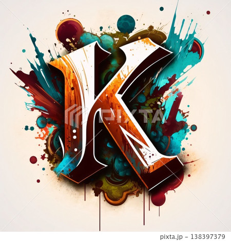 Colorful Grunge Letter K on Abstract Background. Vector Illustration 138397379