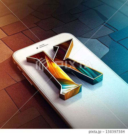 3D render of a mobile phone with the letter K on the screen. 138397384