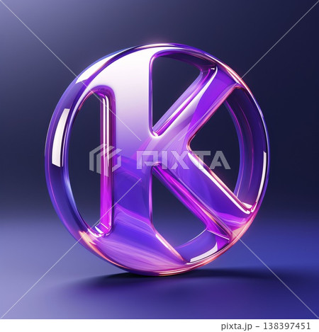 Glossy violet peace symbol on blue background. 3d rendering letter K Glossy violet peace symbol on blue background. 3d rendering letter K 138397451