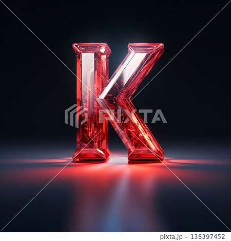 Red glass letter K isolated on black background. 3d rendered illustration. Red glass letter K isolated on black background. 3d rendered illustration. 138397452