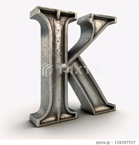 Metal letter K on a white background. 3d render. High resolution. Metal letter K on a white background. 3d render. High resolution. 138397557