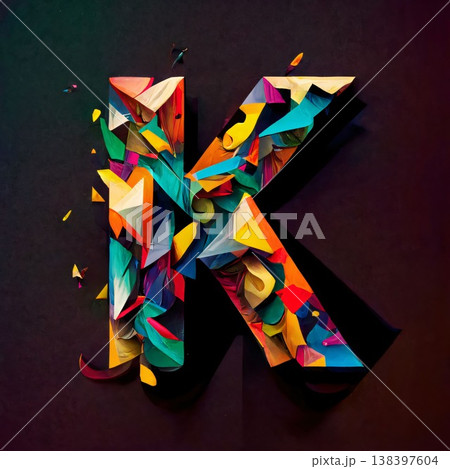 Colorful paper cut out font. Letter K. 3d render Colorful paper cut out font. Letter K. 3d render 138397604
