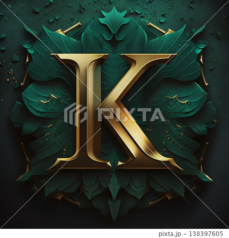 Luxury golden letter K on dark background. 3D illustration 138397605