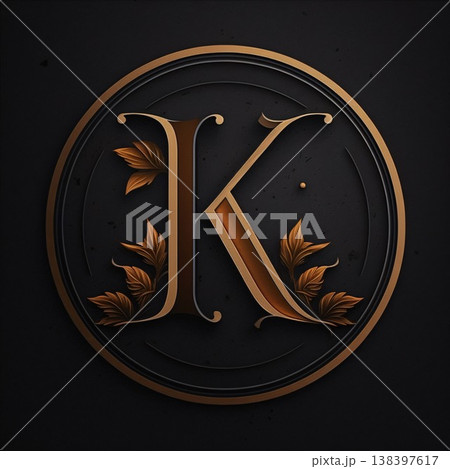 Luxury letter K in floral style on black background. Elegant monogram. Luxury letter K in floral style on black background. Elegant monogram. 138397617