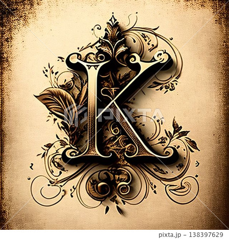 grunge letter k with floral ornament in vintage style for your design grunge letter k with floral ornament in vintage style for your design 138397629