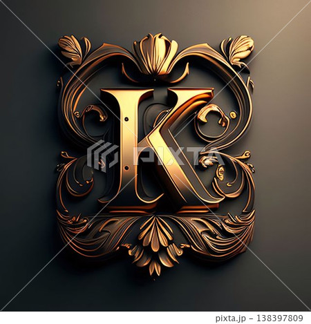 Luxury golden letter K in vintage style. 3D rendering 138397809
