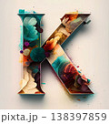 Alphabet letter K, colorful floral font with watercolor splashes 138397859