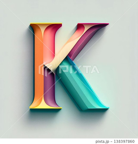 Colorful 3d font. Letter K uppercase. 3d rendering Colorful 3d font. Letter K uppercase. 3d rendering 138397860