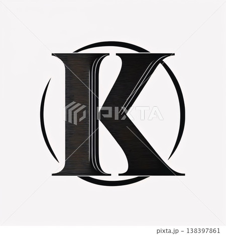 Initial Letter K Logo in Black and White with Elegant Circle. 138397861