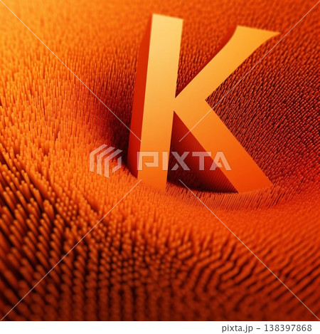 3d render of letter K on orange background. Computer generated image. 138397868