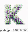 Letter K pixel mosaic font. Green and pink square pixels font. 138397869