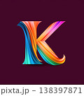 Colorful letter K, 3d vector font with shadow effect. 138397871