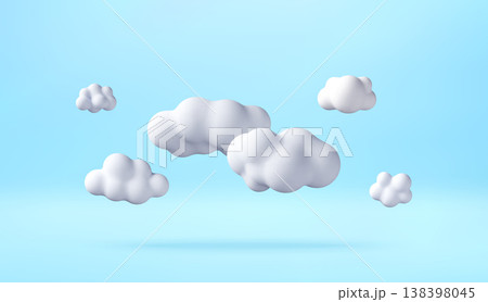 3D Fluffy white clouds floating in blue sky. 3D Fluffy white clouds floating in blue sky. 138398045