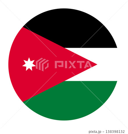 Circular Jordan national flag symbol with seven-pointed star. 138398132