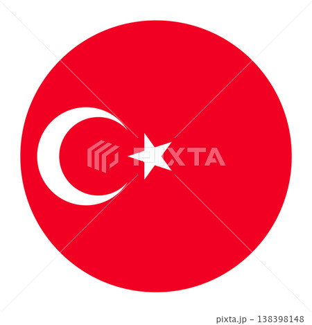 Circular Turkish national flag symbol. Country emblem with crescent and star for travel and language. Circular Turkish national flag symbol. Country emblem with crescent and star for travel and language. 138398148