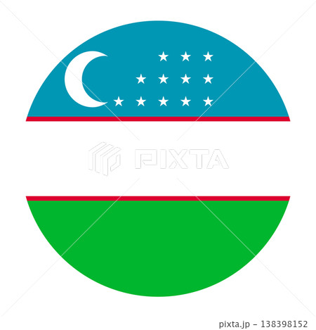 Circular Uzbekistan national flag symbol. Country emblem for travel, language and Central Asian culture. Circular Uzbekistan national flag symbol. Country emblem for travel, language and Central Asian culture. 138398152