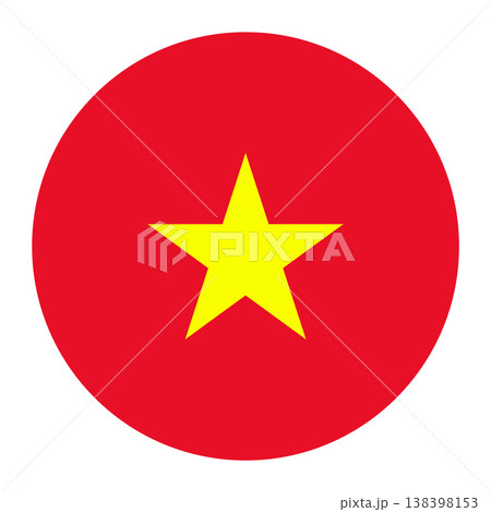 Circular Vietnamese national flag symbol. Red flag with yellow star emblem for travel and language. Circular Vietnamese national flag symbol. Red flag with yellow star emblem for travel and language. 138398153