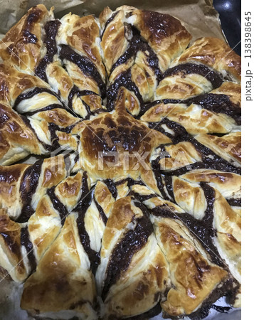 dessert made with puff pastry and chocolate 138398645