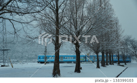 冬のメタセコイア並木と近江鉄道 138399103