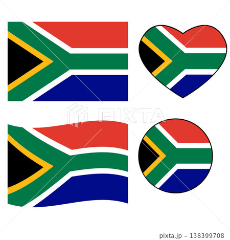 Waving flag of South Africa. South Africa national flag on white background. South Africa love flag. Circle badge. flat style. 138399708