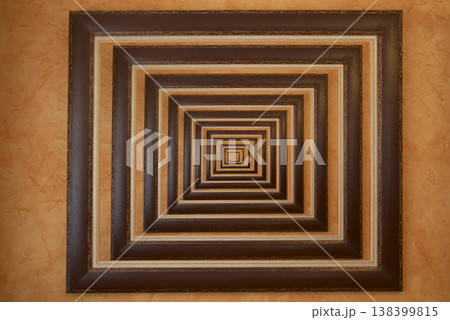 wooden frames that are repeated forming a tunnel effect 138399815