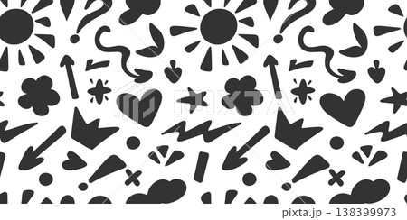 Monochrome seamless pattern in doodle style 138399973