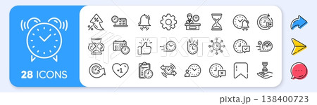 Time line icons. Interest rate, AI generate, Inflation icons. Set of Calendar, Time management timer and Delivery service linear icons. Checklist, Stopwatch timer and hourglass. Vector 138400723