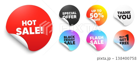 Hot sale red sticker tag. Special offer paper price tags. Hot Sale tag. Special offer price sign. Advertising Discounts symbol. Discount, black friday sticker. Promo banner. Vector 138400758
