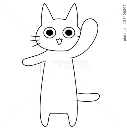 返事をする白猫キャラクター はーいと手を挙げるかわいいシンプルなイラスト 138400807