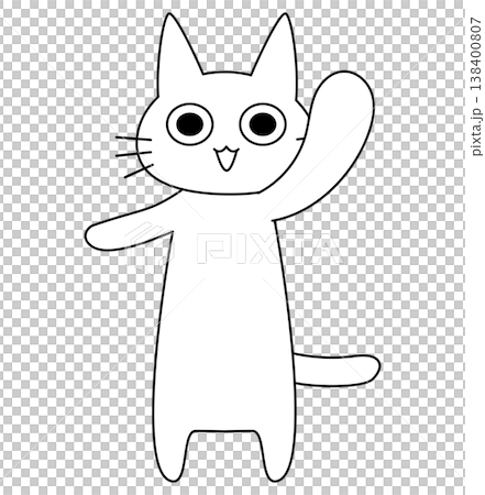 返事をする白猫キャラクター はーいと手を挙げるかわいいシンプルなイラスト 138400807