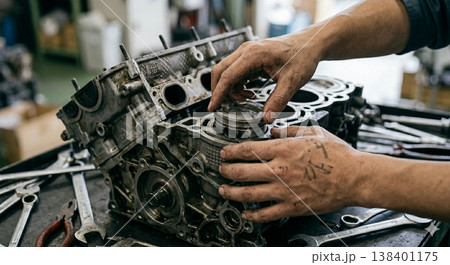 機械を組み立てる職人の手 138401175