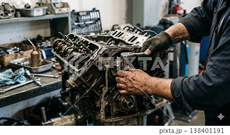 機械を組み立てる職人の手 138401191