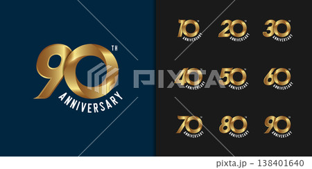 Set of premium anniversary logotype. Golden anniversary celebration emblem design. 138401640