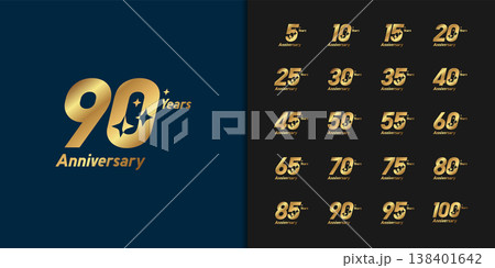 Set of premium anniversary logotype. Golden anniversary celebration emblem design. 138401642