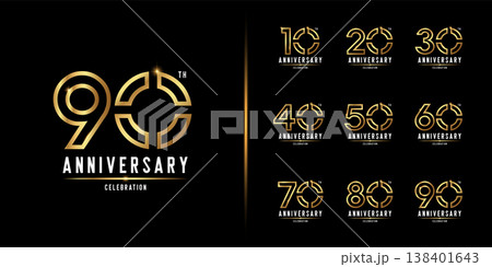 Set of premium anniversary logotype. Golden anniversary celebration emblem design. 138401643
