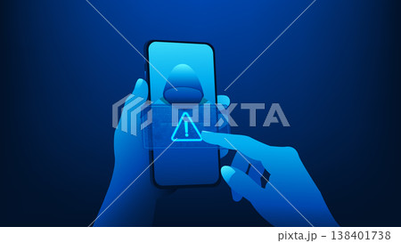 Cyber security technology background smartphone with a hacker on screen, representing data protection, network security, anti-phishing, scam prevention, secure mobile communication in digital 138401738