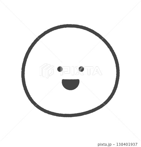 にこやかな笑顔の手書きの絵文字アイコン - シンプルでかわいい口を開け笑っている顔の線画イラスト素材 138401937