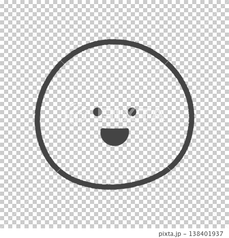 にこやかな笑顔の手書きの絵文字アイコン - シンプルでかわいい口を開け笑っている顔の線画イラスト素材 138401937