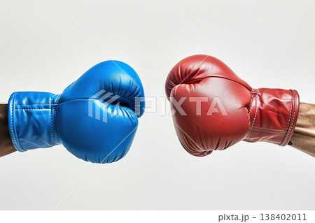 Boxing gloves  fronting each other over white background. Ai generative 138402011