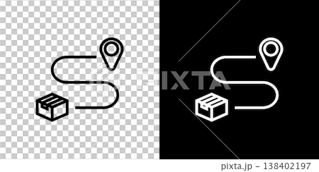 配達ルートのコンセプトのラインアイコン。白い線と黒い線のモノクロベクターイラスト 138402197