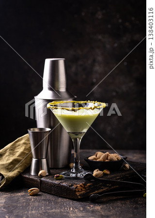 Pistachio creamy coctail martini or liquor Pistachio creamy coctail martini or liquor 138403116