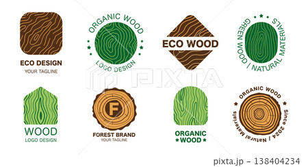 Wood Texture Logo Set with Rustic Emblems, Stamps and Badges, Natural Timber Grain Branding Elements for Organic Identity Design Wood Texture Logo Set with Rustic Emblems, Stamps and Badges, Natural Timber Grain Branding Elements for Organic Identity Design 138404234