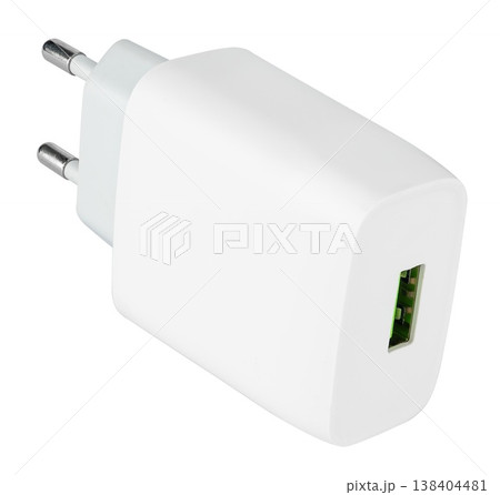 Mobile phone charger with a USB port and plug 138404481