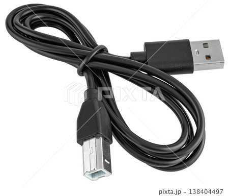 USB 2.0 Type-A to Type-B cable for connecting a printer, shown on a white background USB 2.0 Type-A to Type-B cable for connecting a printer, shown on a white background 138404497