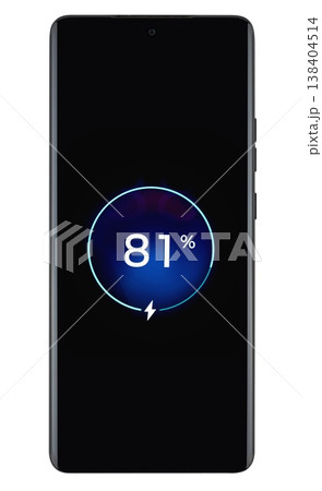Close-up of a smartphone screen showing the battery charging process, isolated on a white background Close-up of a smartphone screen showing the battery charging process, isolated on a white background 138404514