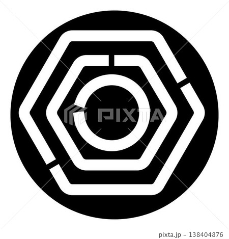 Hexagonal maze creating abstract geometric labyrinth design 138404876
