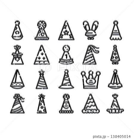 Party hats collection line art icons for celebrating events Party hats collection line art icons for celebrating events 138405014