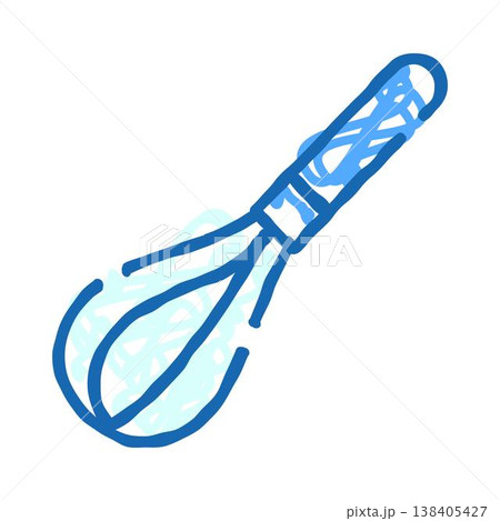 Blue line art whisk kitchen cooking utensil doodle Blue line art whisk kitchen cooking utensil doodle 138405427