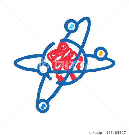 Atom model showing electrons orbiting a contained nucleus Atom model showing electrons orbiting a contained nucleus 138405597