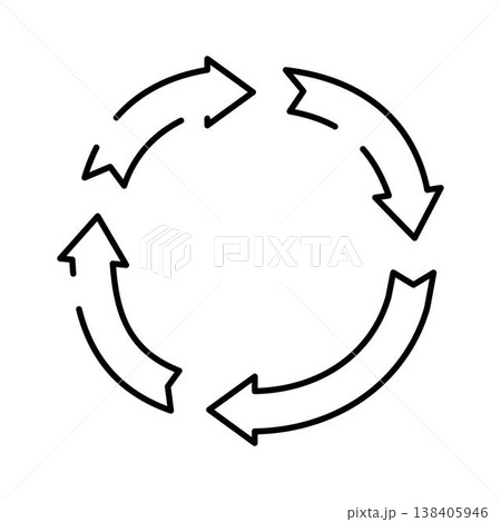 Circular arrow symbol forming a continuous cyclical process 138405946